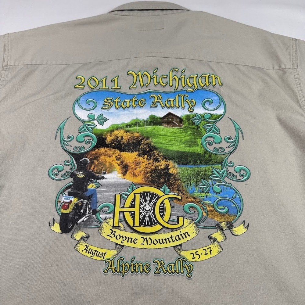 Tri-Mountain Mens Tan 2011 Michigan State Rally HOG Staff Graphic Shirt L